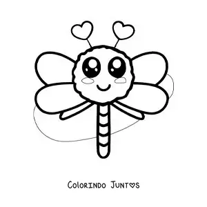 Desenho para colorir de libélula kawaii com corações