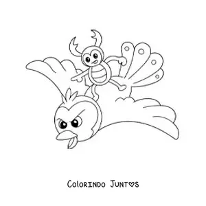 Desenho para colorir de um besouro-veado animado voando em uma ave