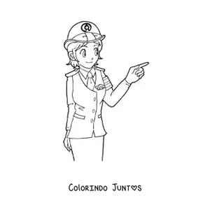 Desenho para colorir de uma mulher policial animada