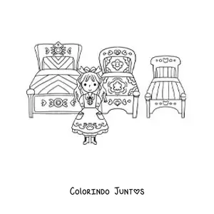 Desenho para colorir de Cachinhos Dourados e as três camas dos ursos