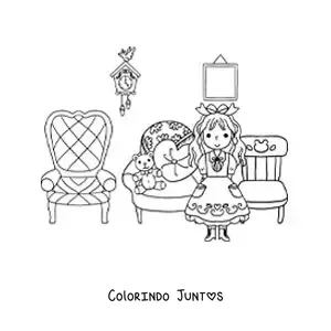 Desenho para colorir de Cachinhos Dourados e as três cadeiras dos ursos