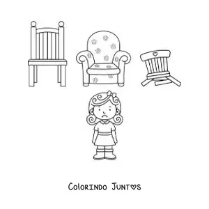 Desenho para colorir de Cachinhos Dourados e as cadeiras dos três ursos