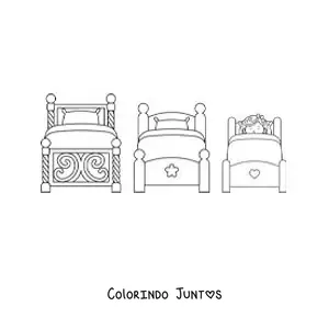 Desenho para colorir de Cachinhos Dourados dormindo nas camas dos três ursos