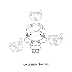 Desenho para colorir de Cachinhos Dourados e os pratos dos três ursinhos