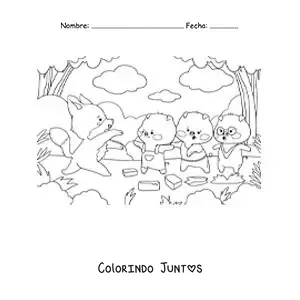 Desenho para colorir dos três porquinhos fugindo do lobo