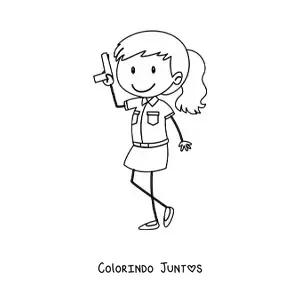 Desenho para colorir de uma mulher policial armada em estilo cartum