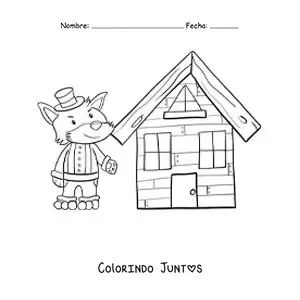 Desenho para colorir do lobo mau e a casa de tijolos