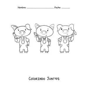 Desenho para colorir dos três porquinhos animados