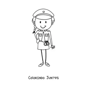 Desenho para colorir de uma mulher policial com um par de algemas em estilo cartum