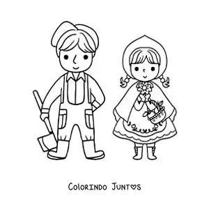 Desenho para colorir de Chapeuzinho Vermelho e o lenhador