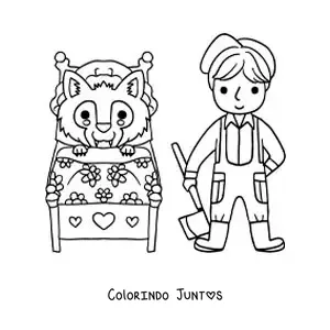 Desenho para colorir do lobo mau disfarçado e o lenhador