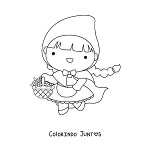 Desenho para colorir de Chapeuzinho Vermelho com sua cesta de flores