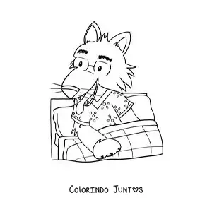 Desenho para colorir do lobo mau animado disfarçado de vovó