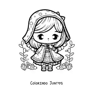 Desenho para colorir de Chapeuzinho Vermelho kawaii fácil