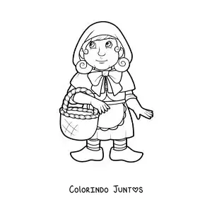 Desenho para colorir de Chapeuzinho Vermelho com uma cesta