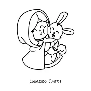 Desenho para colorir de Chapeuzinho Vermelho animada com um coelho