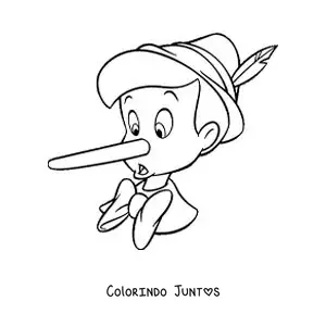 Desenho para colorir do rosto de Pinóquio com o nariz comprido