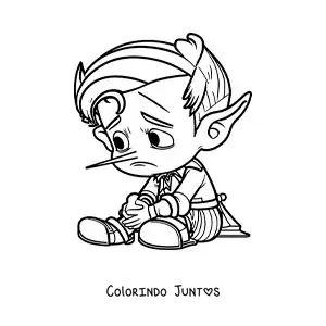 Desenho para colorir de Pinóquio com o nariz e as orelhas compridas