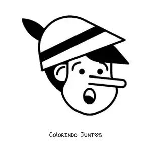 Desenho para colorir do rosto de Pinóquio com o nariz grande