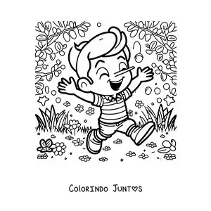 Desenho para colorir de Pinóquio animado na floresta