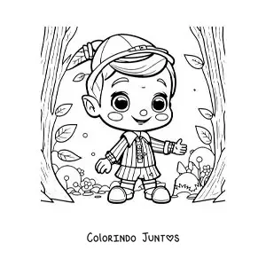 Desenho para colorir de Pinóquio kawaii na floresta
