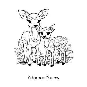 Desenho para colorir de Bambi kawaii com a sua mãe