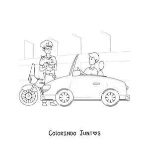 Desenho para colorir de um policial de transito multando um motorista