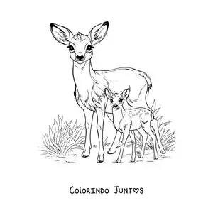 Desenho para colorir de Bambi realista e a sua mãe