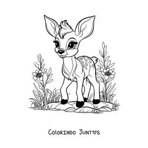 Desenho para colorir de Bambi kawaii andando