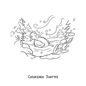 Desenho para colorir do Patinho Feio sozinho e triste