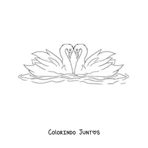 Desenho para colorir do Patinho Feio transformado em cisne apaixonado