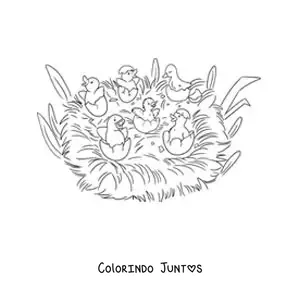 Desenho para colorir do Patinho Feio e os irmãos quebrando a casca do ovo
