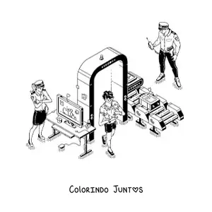 Desenho para colorir de um par de policiais de seguranca no aeroporto