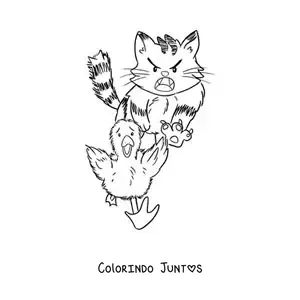Desenho para colorir do Patinho Feio animado fugindo de um gato