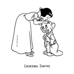 Desenho para colorir de Branca de Neve beijando um dos anões
