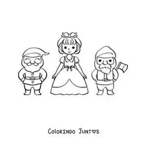 Desenho para colorir de Branca de Neve e dois anões