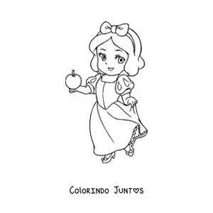 Desenho para colorir de Branca de Neve kawaii com uma maçã