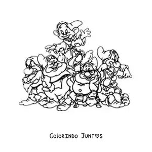 Desenho para colorir dos 7 anões de Branca de Neve