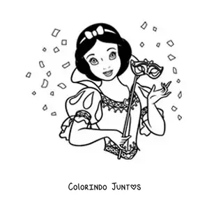 Desenho para colorir de Branca de Neve com uma máscara