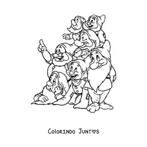 Desenho para colorir dos sete anões de Branca de Neve