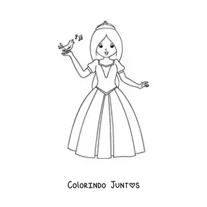 Desenho para colorir de Branca de Neve com um pássaro cantando