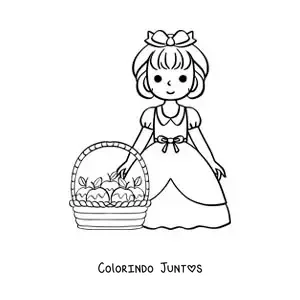 Desenho para colorir de Branca de Neve animada com uma cesta de maçãs