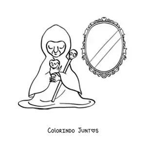 Desenho para colorir da bruxa má de Branca de Neve com o seu espelho