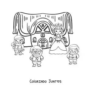 Desenho para colorir de Branca de Neve na casa dos sete anões