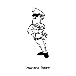 Desenho para colorir de uma caricatura de um policial bravo