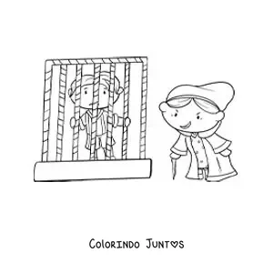 Desenho para colorir de João e Maria presos na casa da bruxa