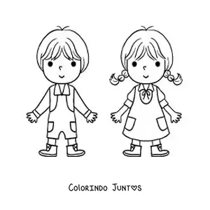 Desenho para colorir de João e Maria animados fácil