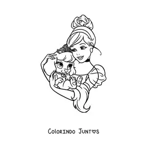 Desenho para colorir de Cinderela com um cachorrinho