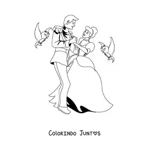 Desenho para colorir de Cinderela dançando com o príncipe