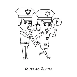 Desenho para colorir de dois policiais trabalhando em equipe